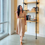 Collared Button Down Midi Dress - Tan