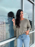 Front Pocket 3/4 Sleeve Dolman Sweater - Light Olive