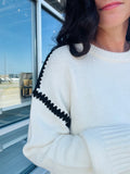 Contrast Stitch Crew Neck Sweater - Cream
