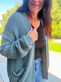 Chunky Ribbed Raw Seam Cardi - Emerald Blue