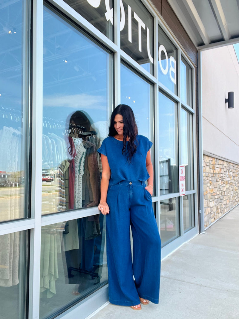 Dark Chambray Wide Leg Pants