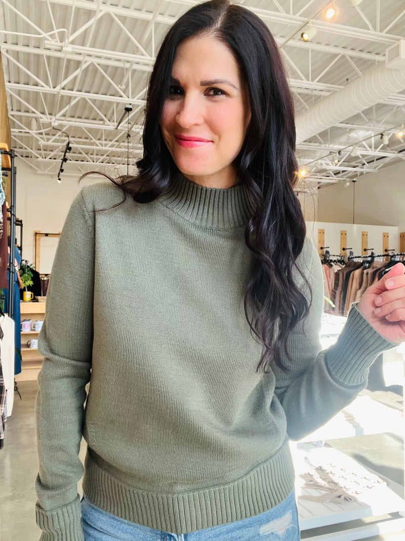 Mock Neck Classic Cut Sweater - Olive