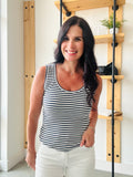 Striped Ribbed Cotton Tank - Navy