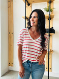 Relaxed Fit Striped Tee - Cranberry