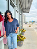 Drop Shoulder Half Sleeve Sweater - Teal
