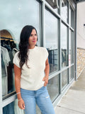 Mock Neck Short Sleeve Pocket Knit Top - Ivory