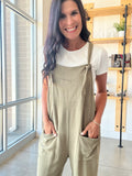 Linen Overalls in Olive