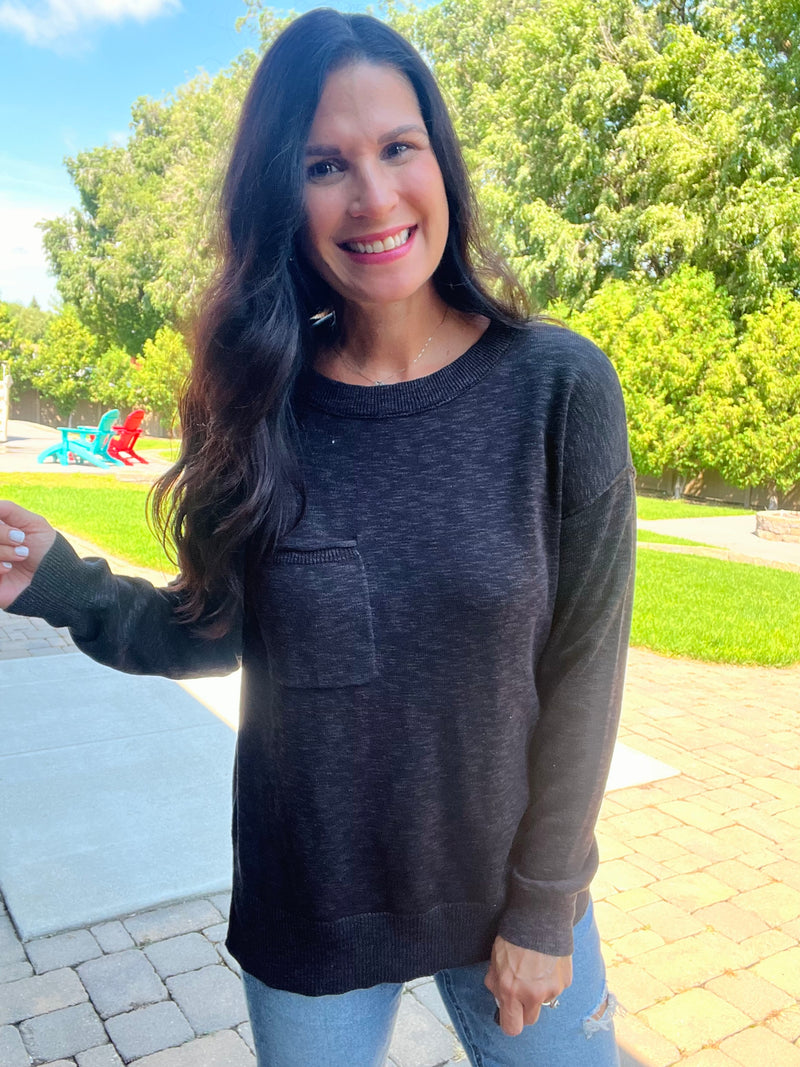 Slub Yarn Sweater - Charcoal