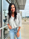Drop Shoulder Half Sleeve Sweater - Heather Gray