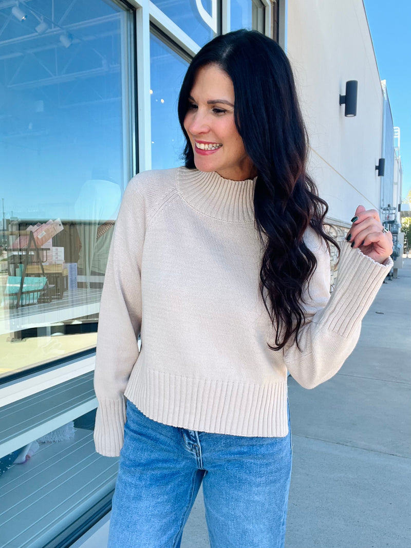 Mock Neck Sweater - Light Khaki