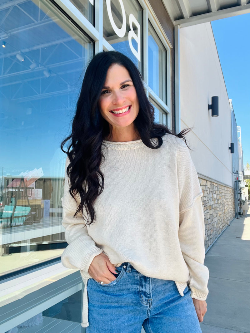 Raw Edge Oversized Sweater - Oatmeal