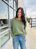 Front Seam Round Neck Pullover - Heather Moss