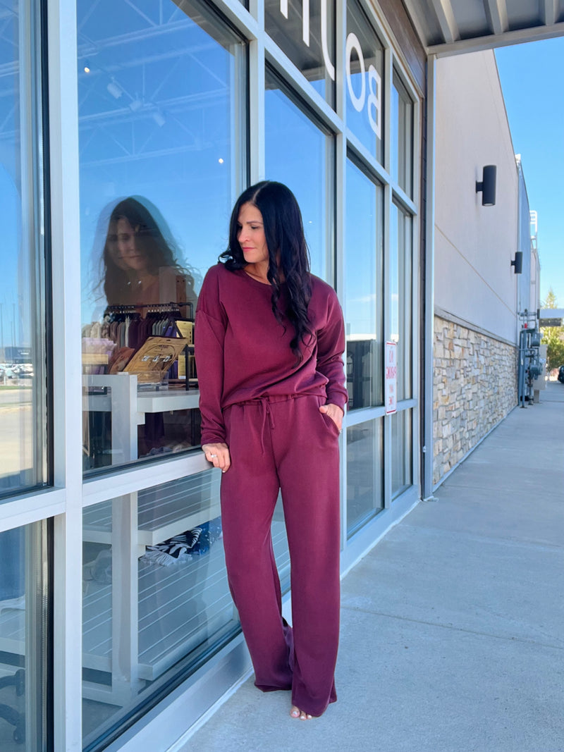 Techno Cupro Front Tie Wide Leg Pants - Maroon
