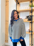 Striped Knit Top in Black + White + Blue