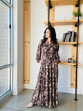 Long Sleeve Tiered Maxi Dress in Brown