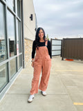 Corduroy Barrel Leg Overalls - Terra Cotta