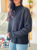 Ribbed Knit Open Back Sweater in Black