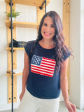 American Flag Crochet Sweater Top in Navy