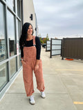 Corduroy Barrel Leg Overalls - Terra Cotta