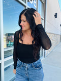 Ruched Square Neck Top -  Black