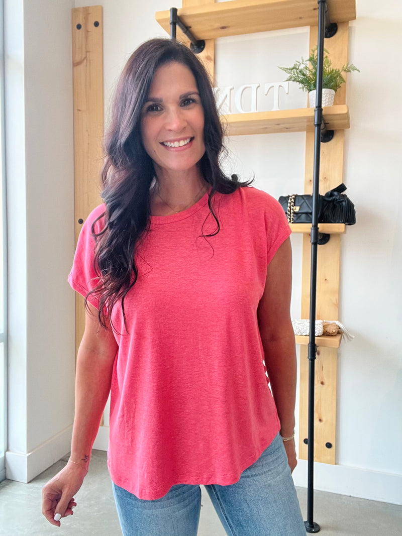 Linen Blend Cap Sleeve Boxy Tee - Guava Punch