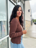 Snap Button Down Cardi - Chocolate