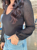 Body Suit with Lace Sleeves - Black
