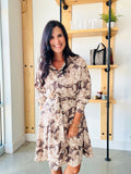 Floral Shirt Dress in Mocha