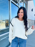 Contrast Stitch Crew Neck Sweater - Cream