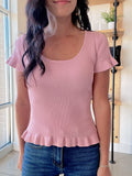 Flutter Sleeve Knit Top in Dusty Pink