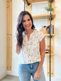 Stripe Floral Button Down Top