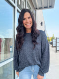 Marled Long Sleeve Ribbed Top - Navy