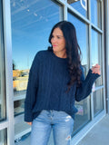 Cable Knit Sweater - Navy