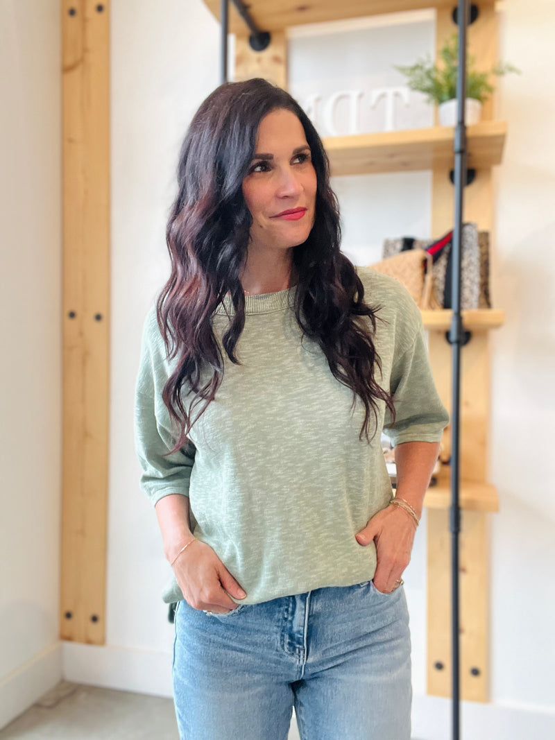 Short Sleeve Slub Sweater Top - Sage