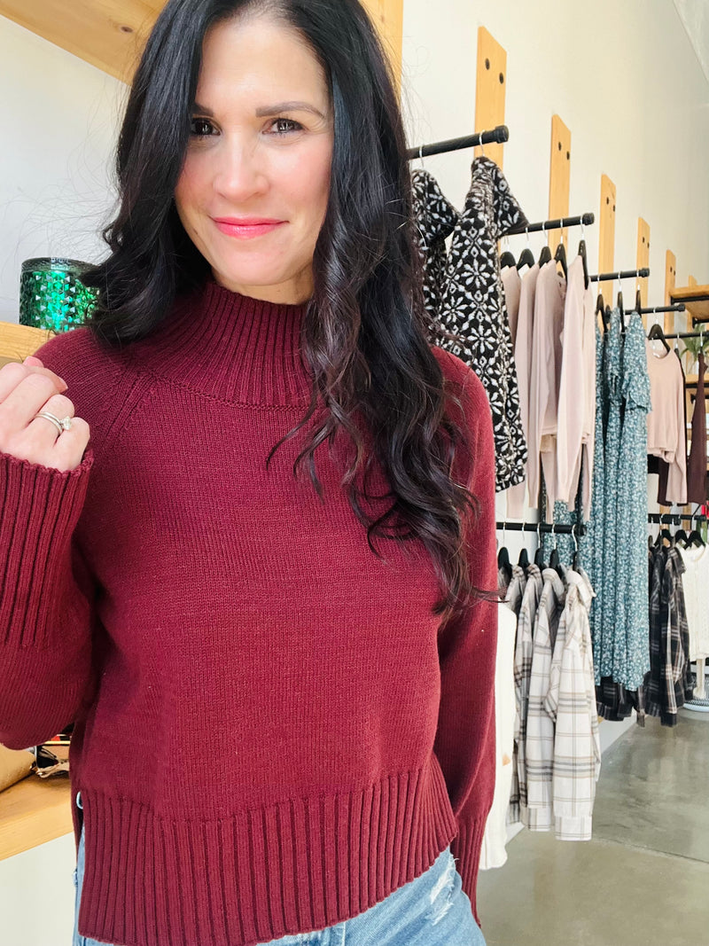 Mock Neck Sweater - Red Wood