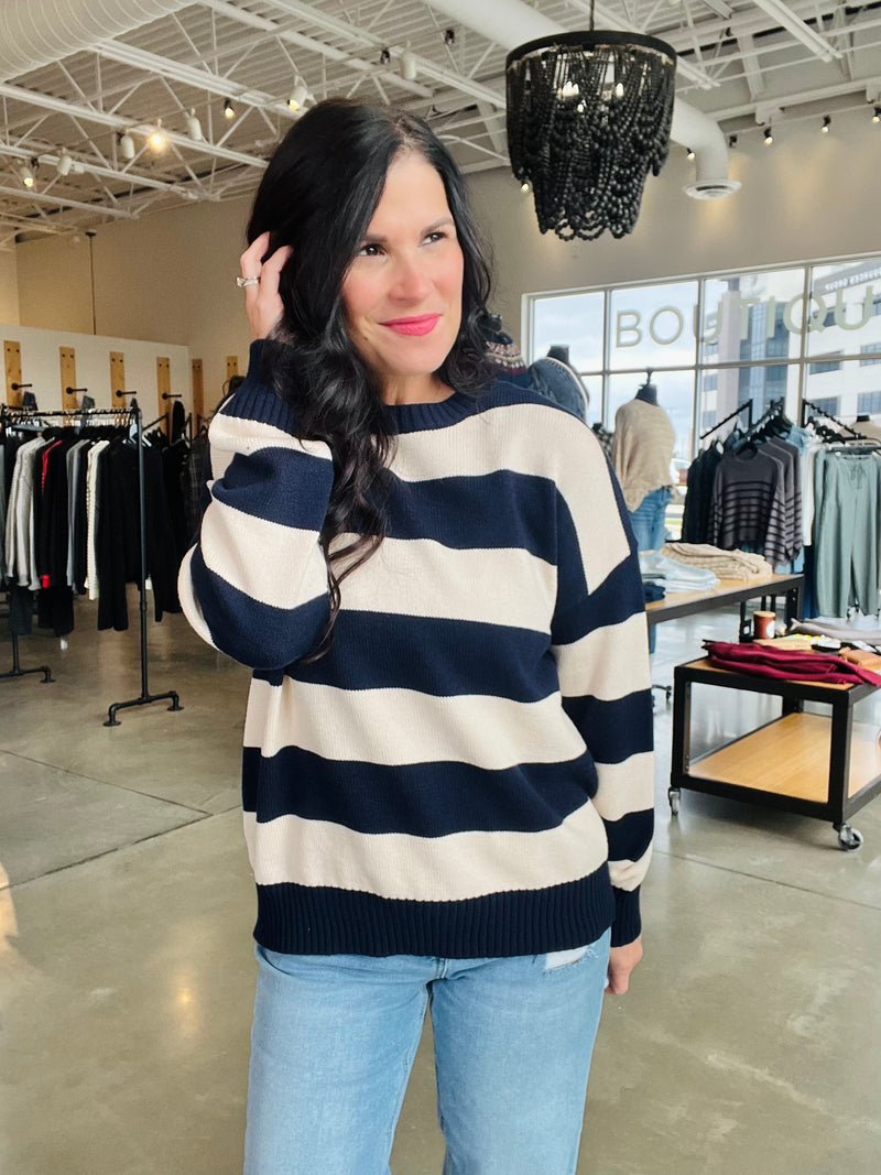 Bold Stripe Crew Sweater