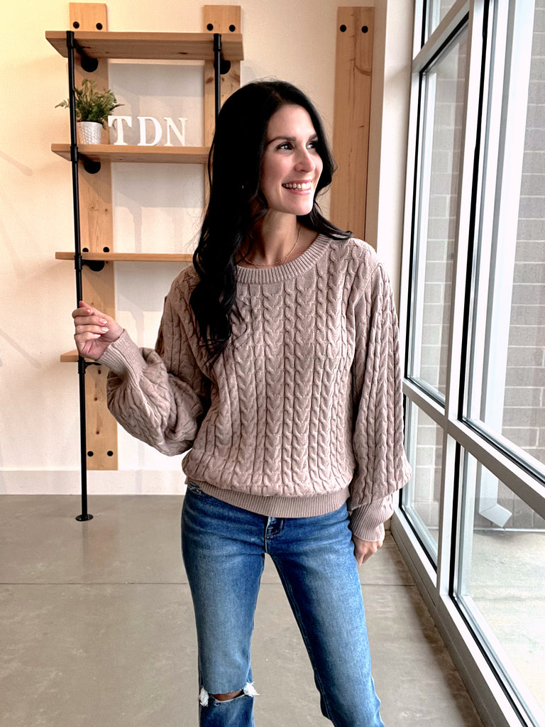 Soft Cable Knit Sweater in Mocha