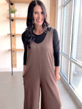 French Terry Wide Leg Jumpsuit in Mocha