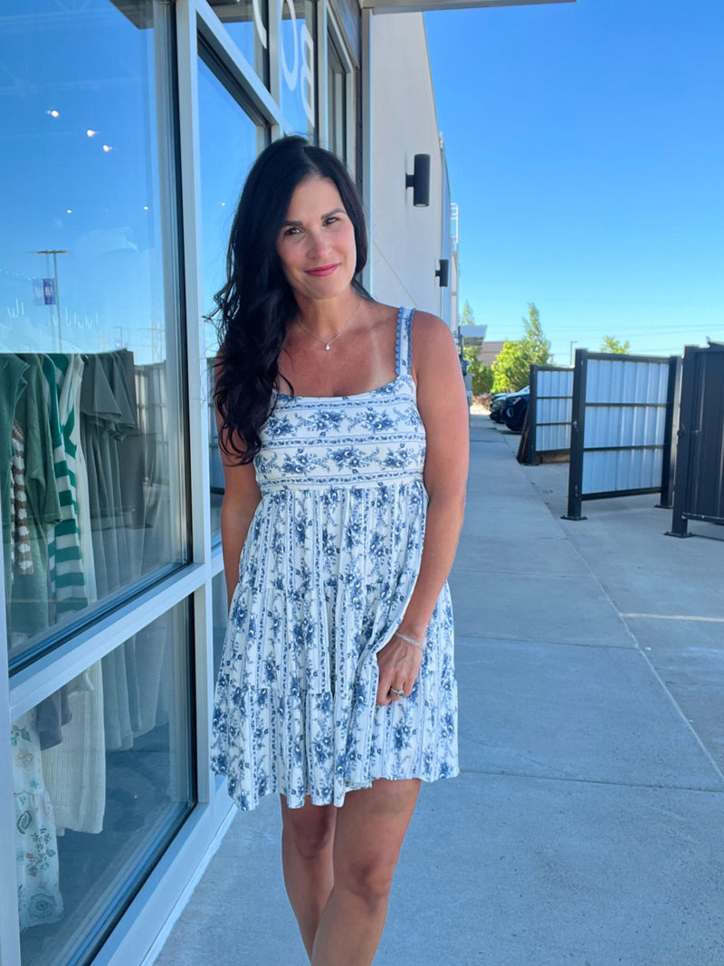 Stripe Floral Tiered Mini Dress