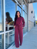 Techno Cupro Front Tie Wide Leg Pants - Maroon