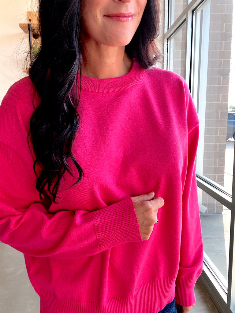 Anything But Basic Sweater in Fuchsia