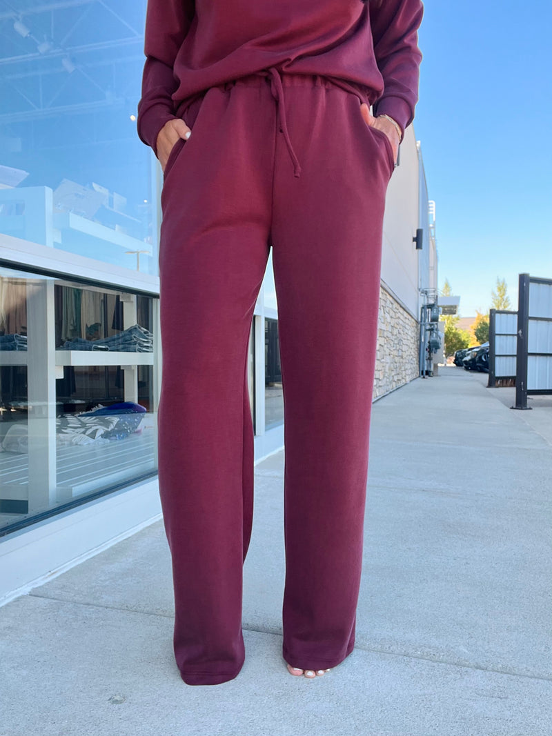 Techno Cupro Front Tie Wide Leg Pants - Maroon