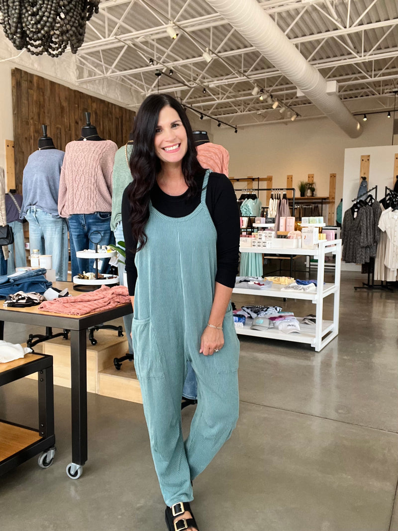Wave Ribbed Sleeveless Jumpsuit - Emerald