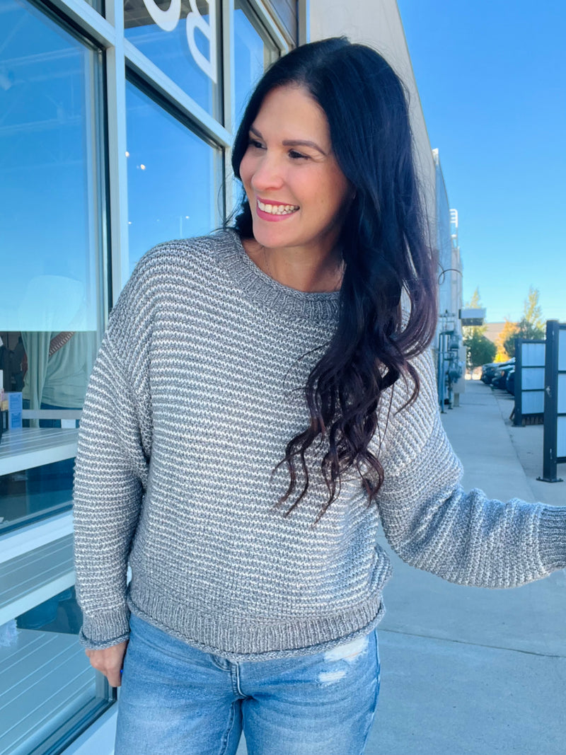 Mixed Knit Sweater - Gray
