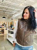 Leather Look Puffer Vest - Brown
