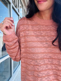 Textured Stripe Breezy Sweater - Terracota