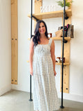 Blue Floral Striped Maxi Dress