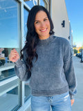 Washed Mock Neck Sweater - Navy