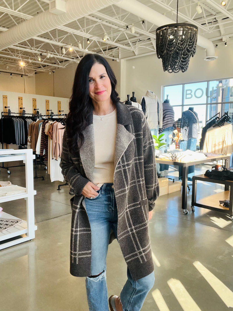 Plaid Jacquard Open Coatigan