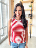 Striped Sweater Tank in White + Red